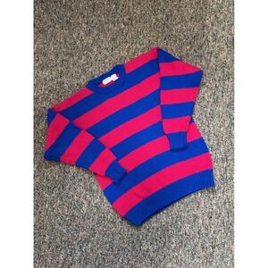 Vintage 90s Sportswear Men's XL Blue Pink Stripe Crew Neck Sweater 15% Wool